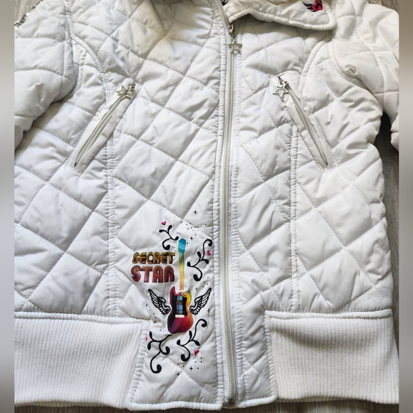 VTG Disney Hannah Montana White Puffer Coat Faux Fur Collar Girls Sz 14/16 - Picture 2 of 10